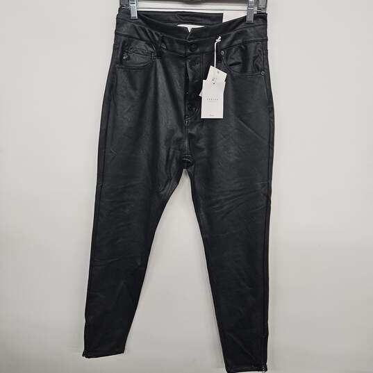 Black Faux Leather High Rise Skinny Ankle Zip Pants image number 1