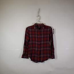 Womens Plaid Long Sleeve Chest Pockets Collared Button-Up Shirt Size Small