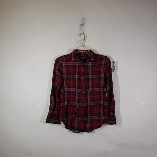 Womens Plaid Long Sleeve Chest Pockets Collared Button-Up Shirt Size Small image number 1