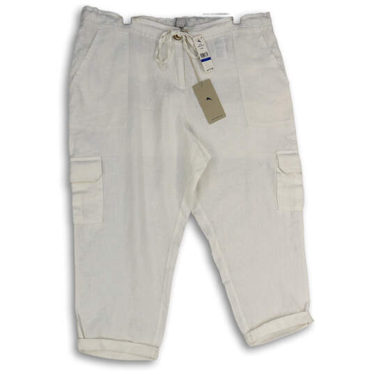 NWT Womens White Flat Front Cargo Pocket Drawstring Capri Pants Size XL image number 1