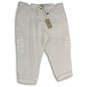 NWT Womens White Flat Front Cargo Pocket Drawstring Capri Pants Size XL image number 1