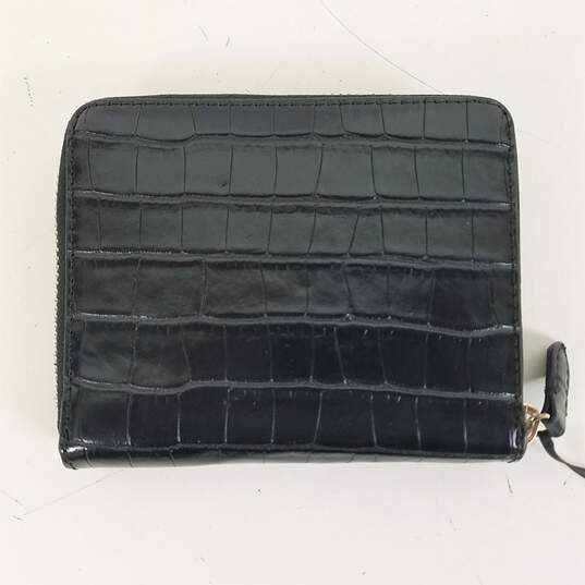 DKNY Vela Croc Embossed Small Zip Around Wallet Black image number 2