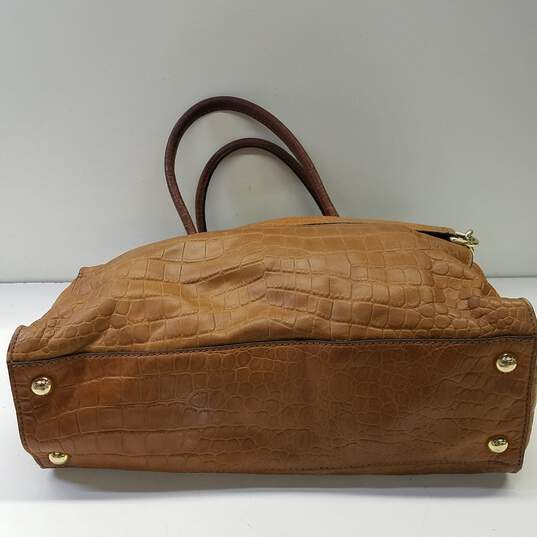 Michael Kors Hamilton Brown Croc Embossed Leather Padlock Large Shoulder Satchel Bag image number 5