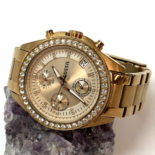 Designer Fossil ES3352 Gold-Tone Rhinestone Chronograph Analog Wristwatch image number 1