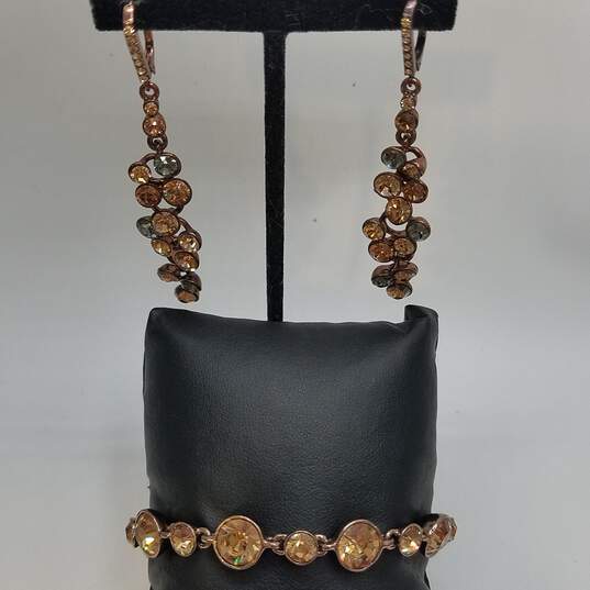 Givenchy Gold Tone Faceted Crystal 7.5inch Bracelet + Dangle Earrings Jewelry Set 2pcs 32.7g image number 1
