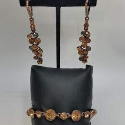 Givenchy Gold Tone Faceted Crystal 7.5inch Bracelet + Dangle Earrings Jewelry Set 2pcs 32.7g