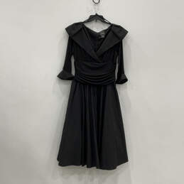 Womens Black 3/4 Sleeve Portrait Collar Back Zip A-Line Dress Size 14
