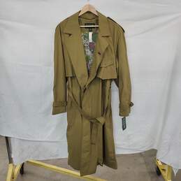 Pier 91 Vintage Olive Green Lined Belted Long Trench Coat MN Size 42 Tall NWT