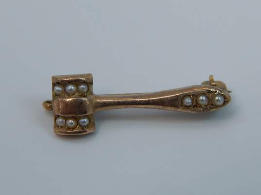VNTG 10K Yellow Gold Seed Pearl Hammer Pin 1.3g image number 1