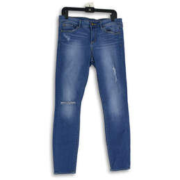 Womens Blue Denim Slim Fit 5-Pocket Design Distressed Skinny Jeans Size 29