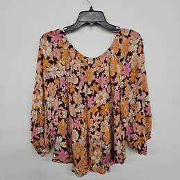 Floral Print Cinched Sleeves Blouse alternative image