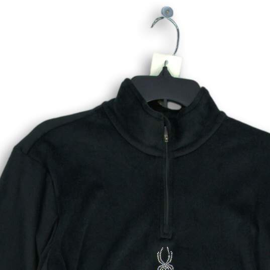 Womens Black Long Sleeve 1/4 Zip Mock Neck Pullover Activewear Top Size XL image number 3