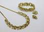 Vintage Coro Goldtone Aurora Borealis Rhinestones Textured Panels Necklace Clip On Earrings & Bracelet Set 96.3g image number 1