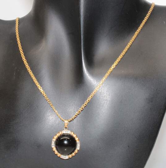 14K Yellow & White Gold Black Onyx Moissanite Accent Pendant Necklace-7.3g image number 1