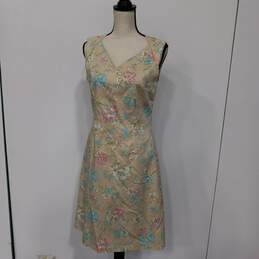 Oscar De La Renta Women's Beige Floral Dress Size 8