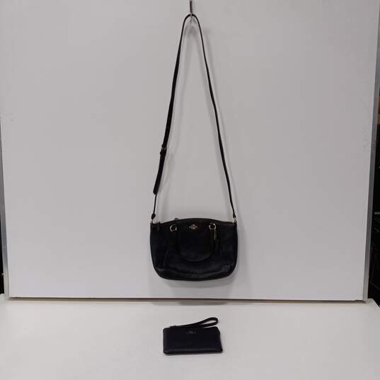 Women's Black Coach Black Pebble Leather Crossbody Purse with Leather Wallet image number 7