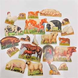 Vintage Die Cut Cardboard Farm Animal Toys W/ Wood Stands alternative image