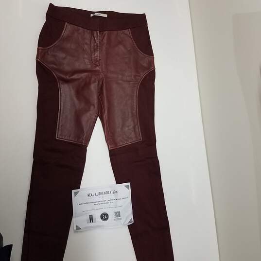 AUTHENTICATED T Alexander Wang Burgundy Lambskin Blend Skinny Pants image number 1