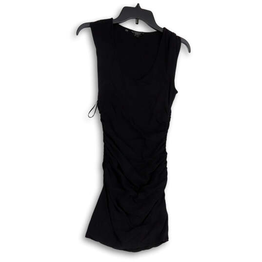 Womens Black Scoop Neck Sleeveless Ruched Knee Length Bodycon Dress Size M image number 2