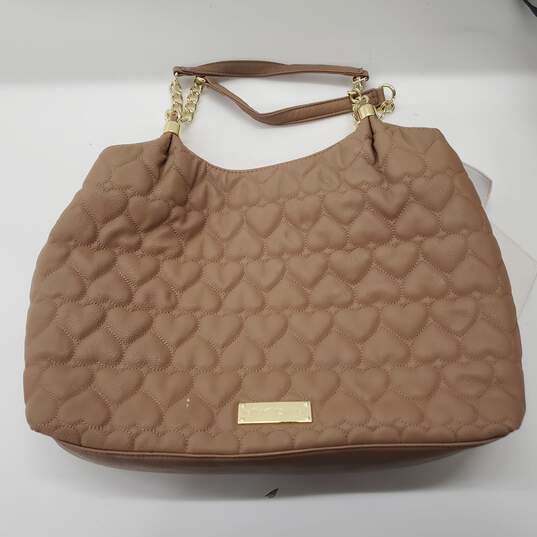 Betsey Johnson Quilted Heart Bow Accent Brown Faux Leather Handbag image number 2