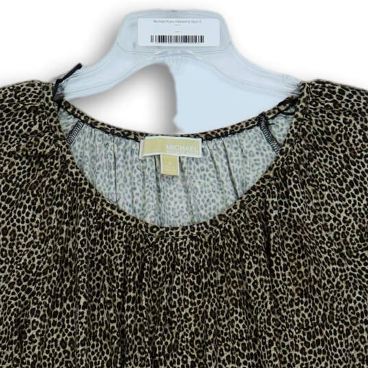 Womens Gray Black Animal Print Round Neck 3/4 Sleeve Blouse Top Size Small image number 3