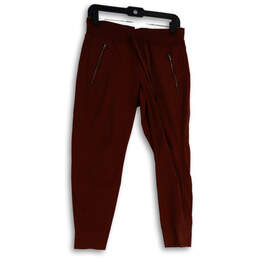 Womens Red Elastic Waist Zip Pockets Activewear Jogger Pants Size 4P
