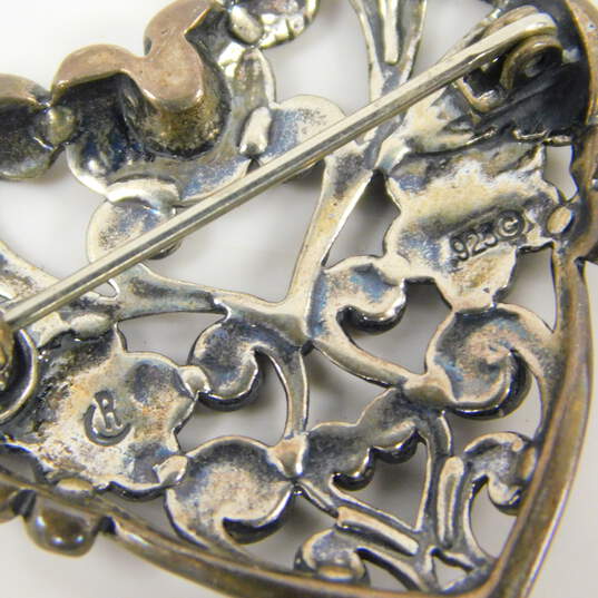 Carolyn Pollack Relios 925 Open Scrolled Floral Heart Brooch 7g image number 4