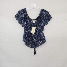 MICHAEL Michael Kors Blue Floral Patterned Sheer Blouse WM Size XS NWT