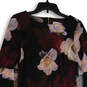 Womens Purple Black Floral Bell Sleeve Back Zip Sheath Dress Size 6 image number 3