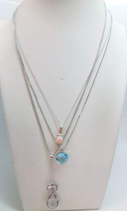 925 Pink Opal Pink & White Sapphire Topaz Amethyst Rose Quartz Necklaces 17.7g