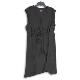 Vince Camuto Womens Black V-Neck Sleeveless Tie Waist A-Line Dress Size 2X