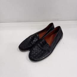 Mens Black Leather Round Toe Flat Slip On Loafer Shoes Size 6.5 M