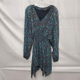 ALLSaints Nichola Plume Aqua & Black Scales Smocked Midi Dress Size L