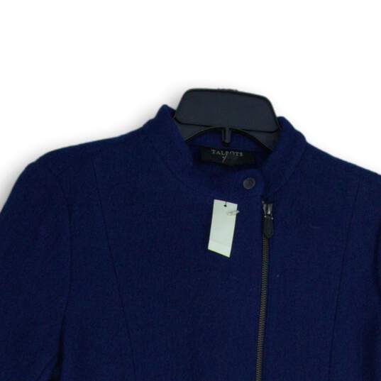 NWT Talbots Womens Navy Blue Long Sleeve Full-Zip Motorcycle Jacket Size 10P image number 3
