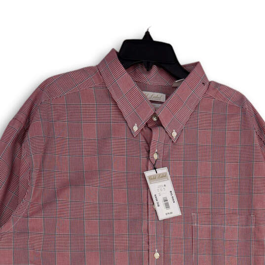 NWT Mens Red Plaid Button-Down Collar Long Sleeve Dress Shirt Size 2XB image number 3