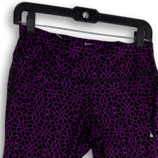 Womens Purple Black Abstract Stretch Dri-Fit Cropped Leggings Size Medium image number 3