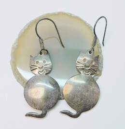 Vintage Taxco Sterling Silver Cat Dangle Earrings 13.4g