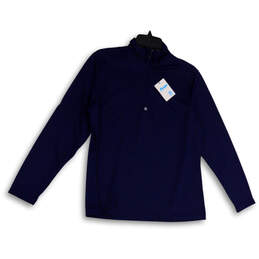 NWT Mens Blue 1/4 Zip Mock Neck Long Sleeve Pullover Sweatshirt Size Large