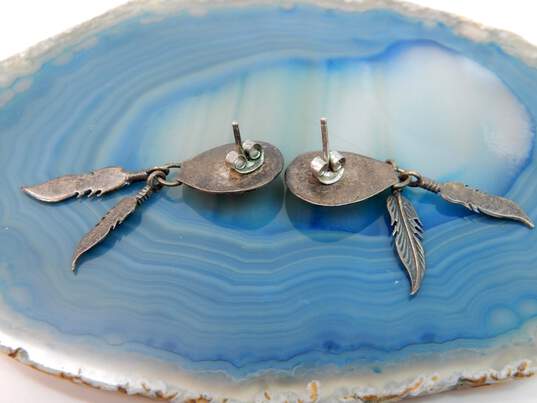 Southwestern Artisan 925 Silver Turquoise Bearpaw & Feather Earrings 4.4g image number 5