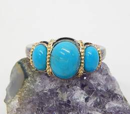 925 Sterling Silver Turquoise 3 Stone Ring SZ. 10