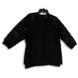 Womens Black Floral Lace Overlay 3/4 Sleeve Pullover Blouse Top Size Large alternative image