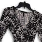 Womens Black Gray Animal Print Long Sleeve Wrap Fit & Flare Dress Size SP image number 3