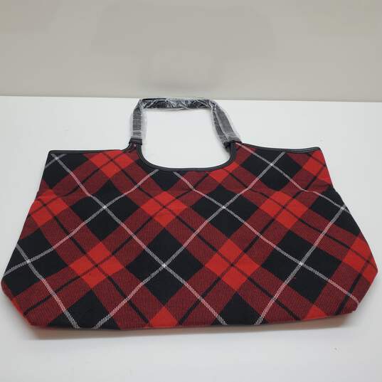 Victoria's Secret Black Friday 2023 Holiday Plaid Tote Bag, NEW, Red Black White image number 4