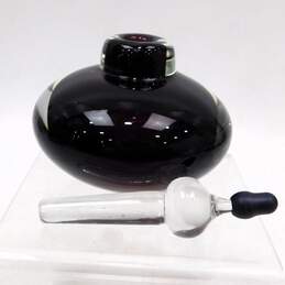 Vintage Hand Blown Art Glass Black Perfume Bottle w/ Stopper alternative image