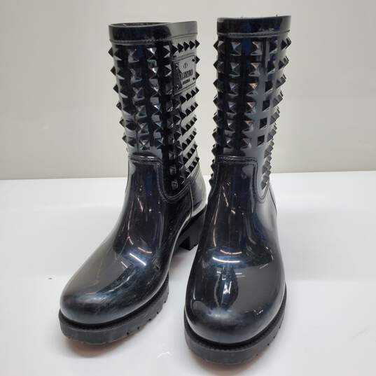 Valentino Garavani Rockstud Black Rubber Rain Boots Size 38 AUTHENTICATED image number 1