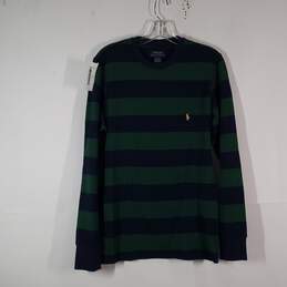 Mens Striped Knitted Crew Neck Long Sleeve Pullover T-Shirt Size Medium