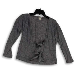 Womens Gray Long Sleeve Open Front Tie Hem Cardigan Sweater Size Small