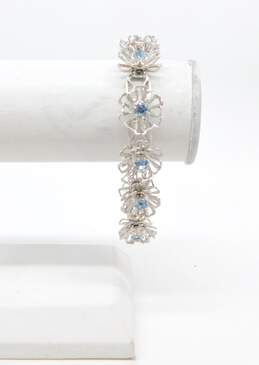 VNTG Coro Silver Tone & Icy Blue Rhinestone Flower Bracelet 15.4g alternative image