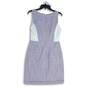 NWT White House Black Market Womens Purple White V-Neck Back Zip A-Line Dress 4 image number 2