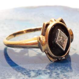 Vintage 10K Yellow Gold Moissanite Accent Onyx Ring Size 9.25